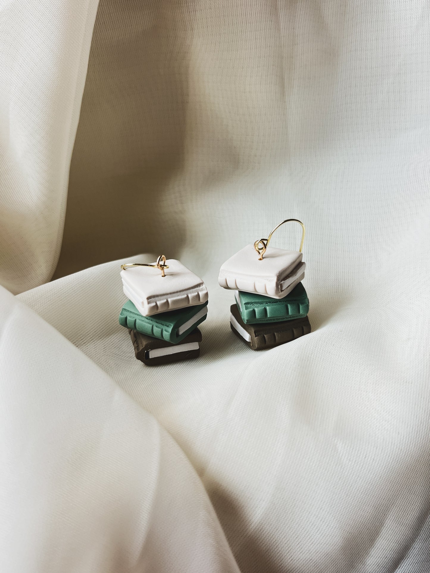 CREAM, GREEN & BROWN BOOK DANGLES