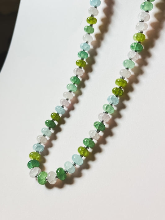 GLASS BEADED NECKLACE in Sea Green, Lime Green, Light Pink, Light Blue