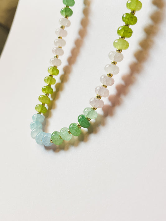 GLASS BEADED NECKLACE in Sea Green, Light Pink, Light Blue, Lime Green