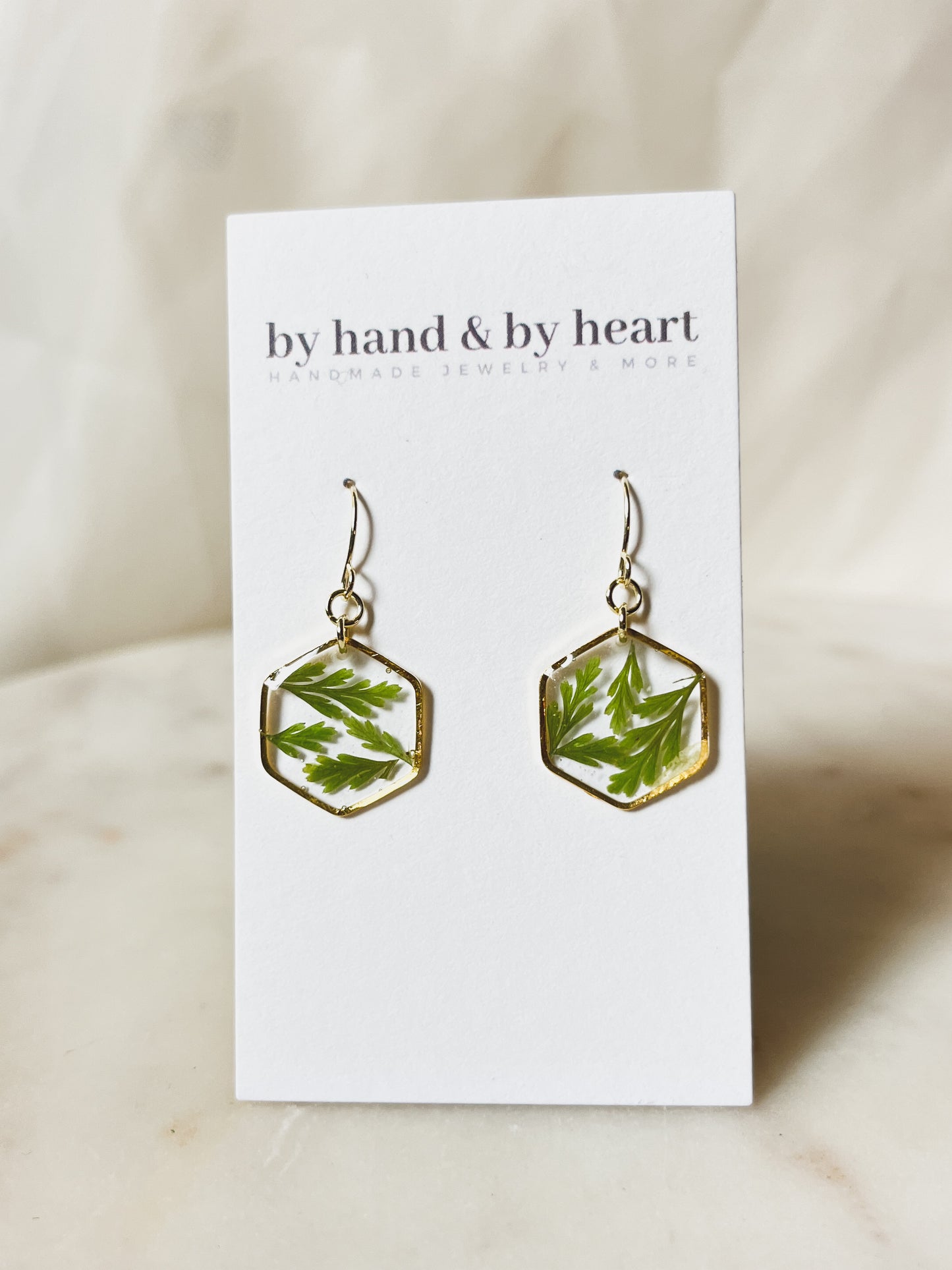 GOLD FERN HEXAGON DANGLE