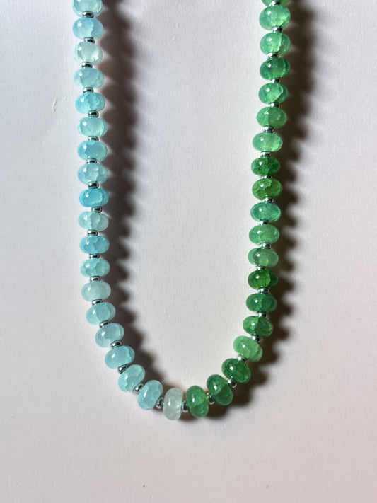 GLASS BEADED NECKLACE in Sea Green, Light Blue