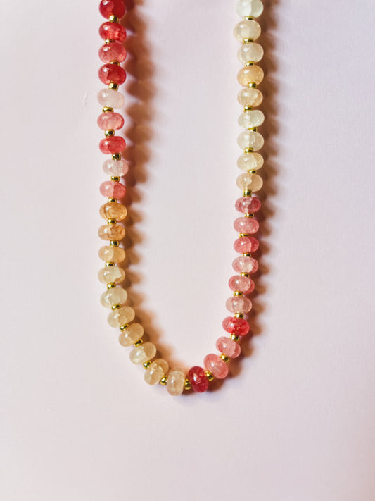 GLASS BEADED NECKLACE in Peach, Red, Light Pink