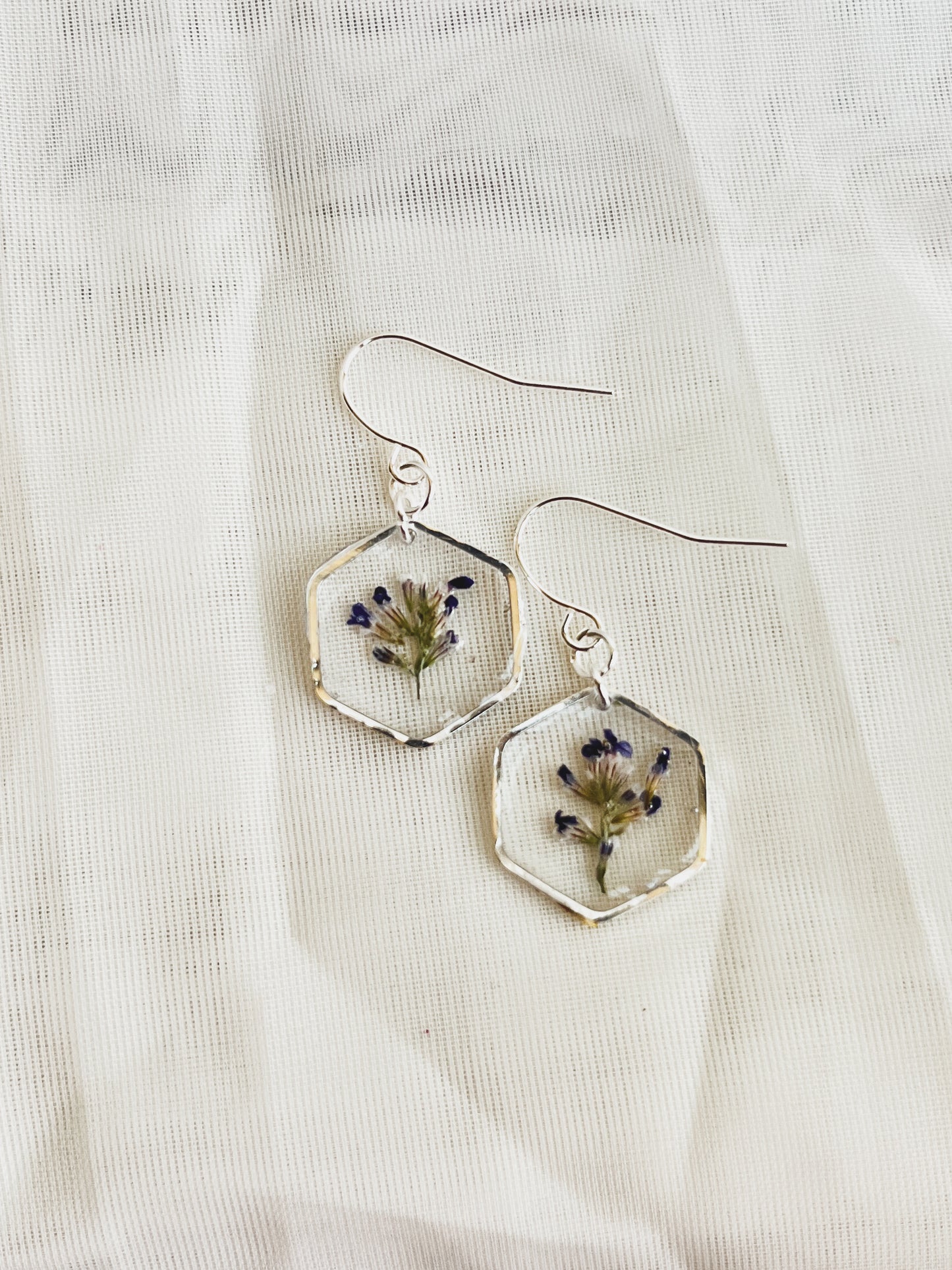 SILVER HEXAGON DANGLE with PURPLE FILLER
