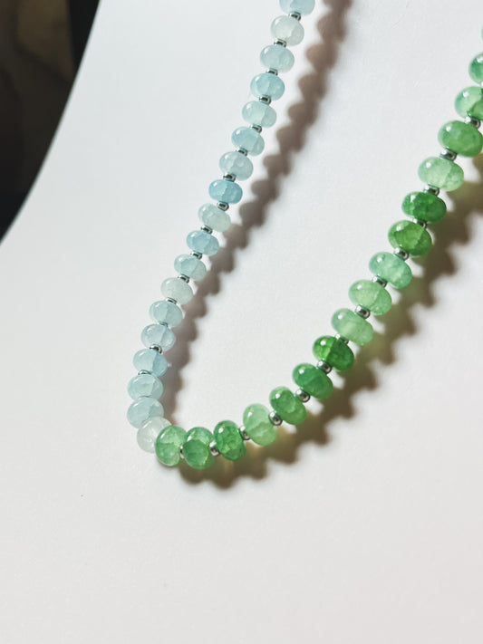 GLASS BEADED NECKLACE in Sea Green, Light Blue