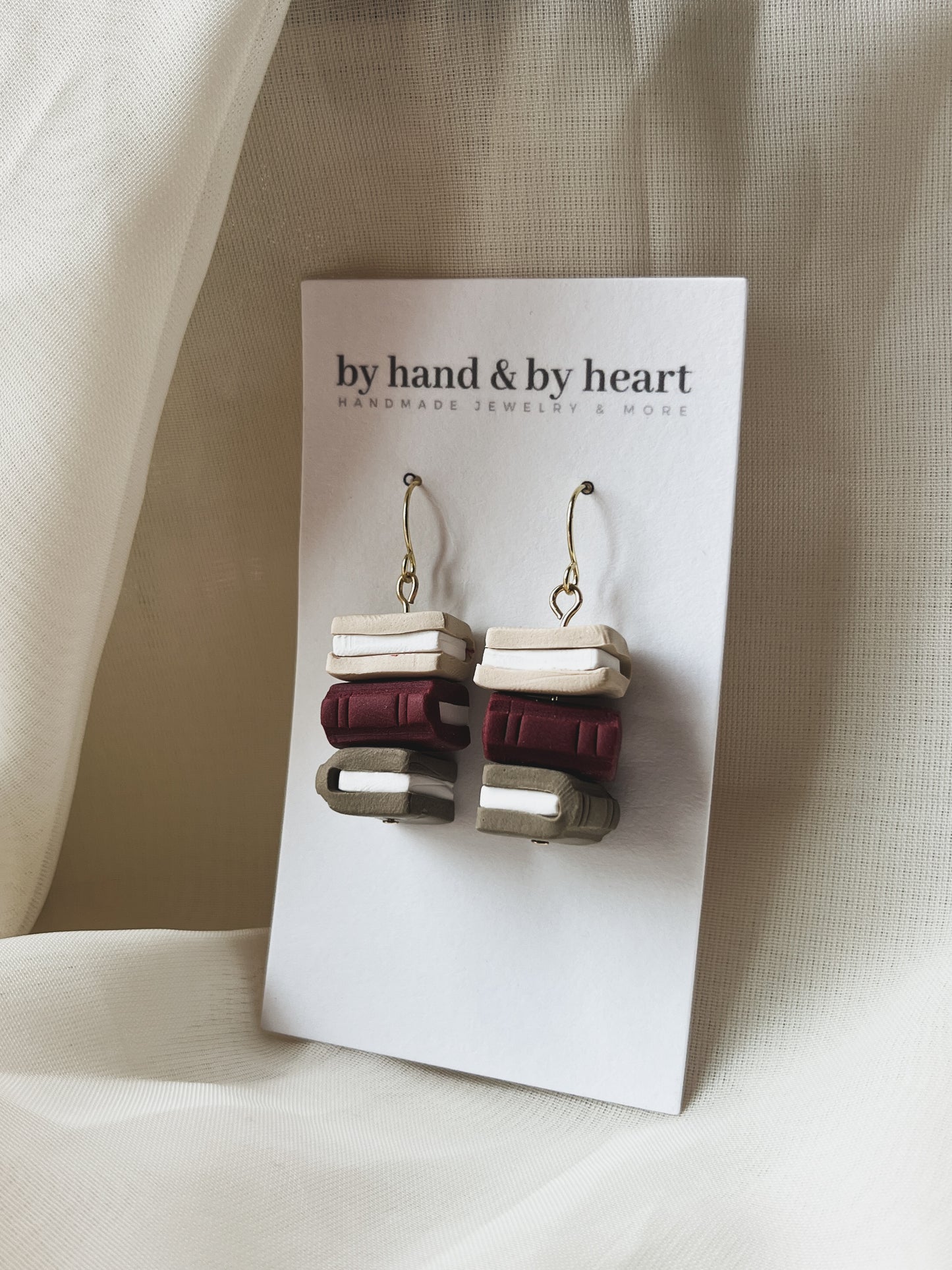 CREAM, MAROON & BROWN BOOK DANGLES