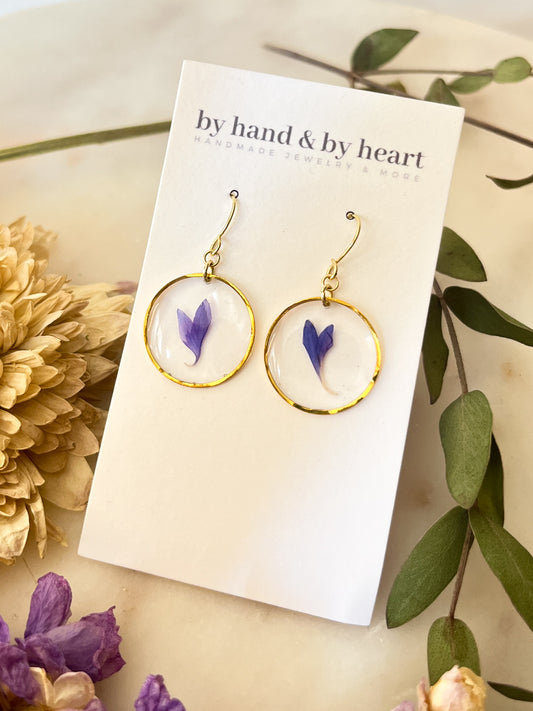 PRESSED CORNFLOWER DANGLE in Gold