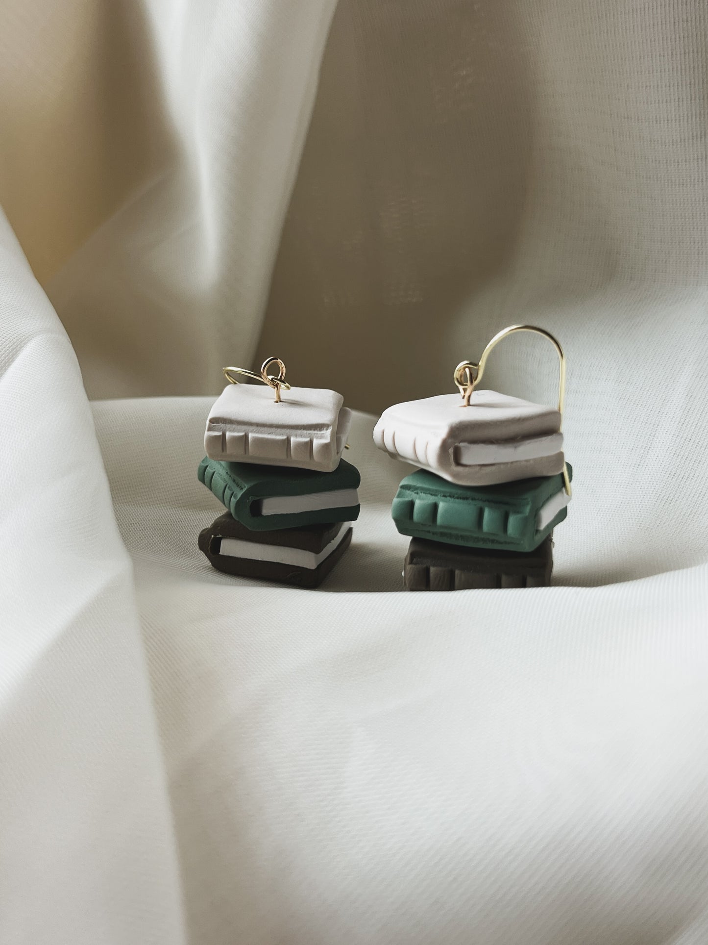 CREAM, GREEN & BROWN BOOK DANGLES