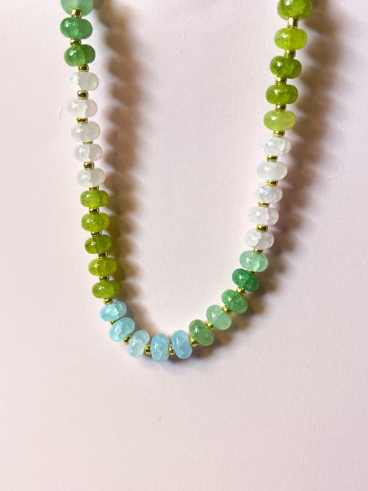 GLASS BEADED NECKLACE in Sea Green, Light Pink, Light Blue, Lime Green