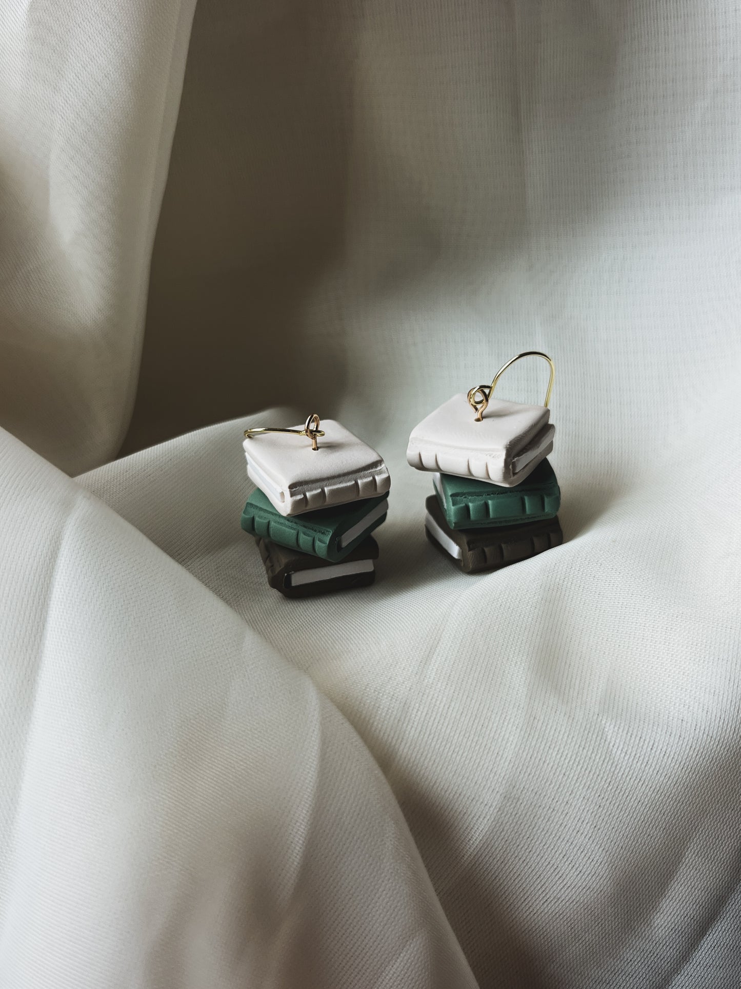 CREAM, GREEN & BROWN BOOK DANGLES
