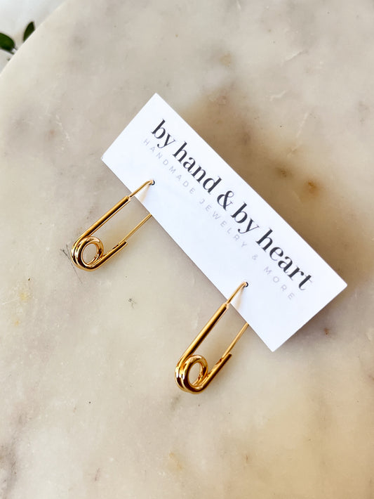 SAFETY PIN HOOPS in Gold and Silver