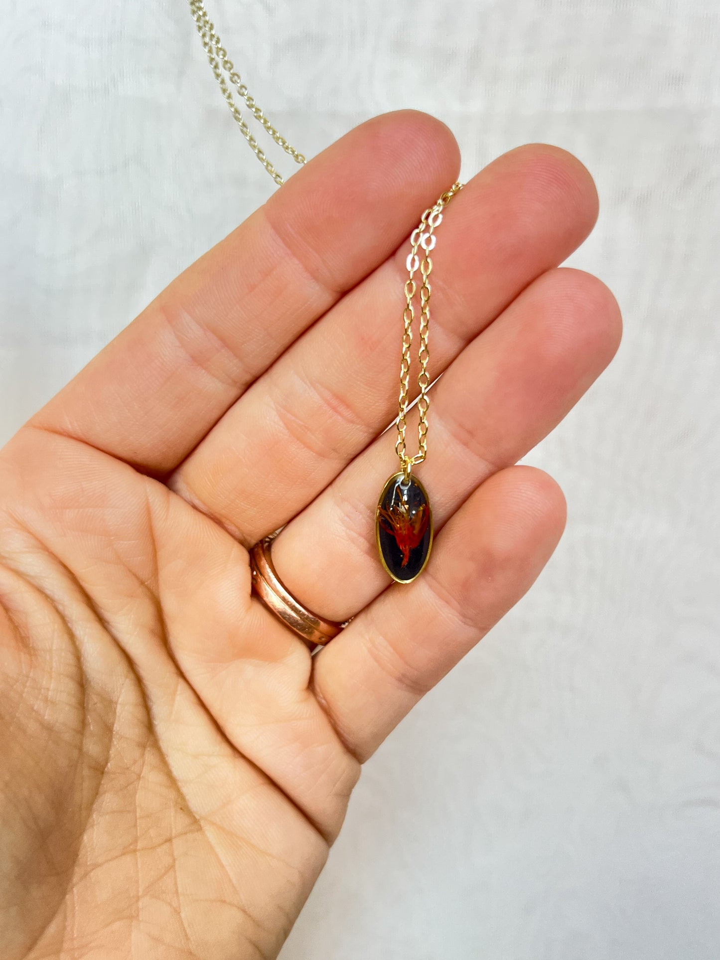ORANGE STAMEN NECKLACE - 18in non-adjustable