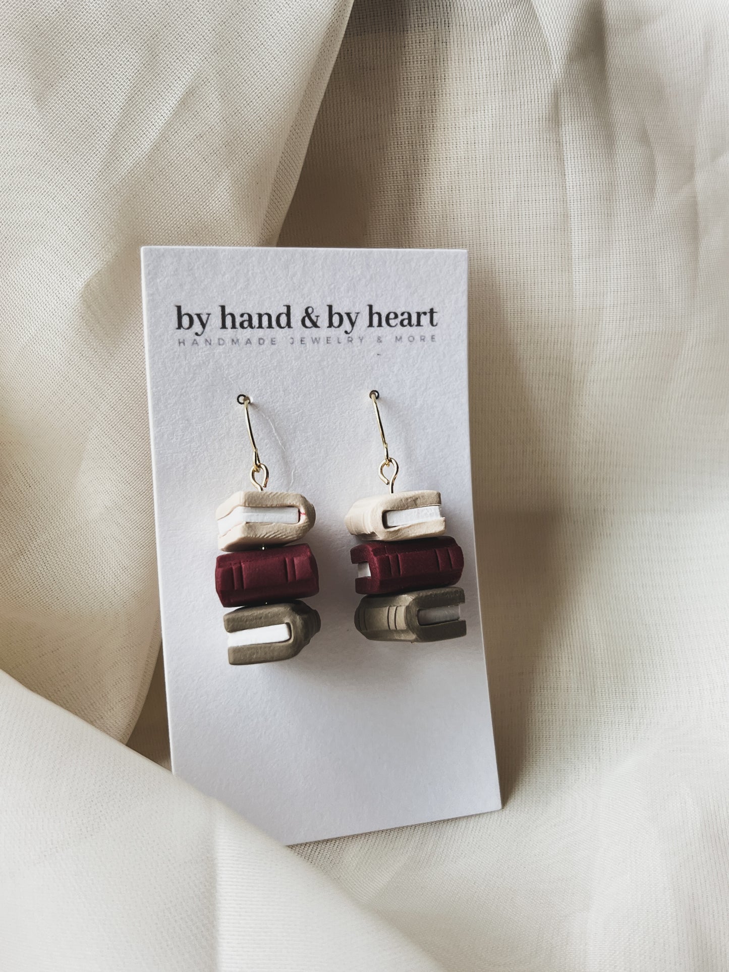 CREAM, MAROON & BROWN BOOK DANGLES