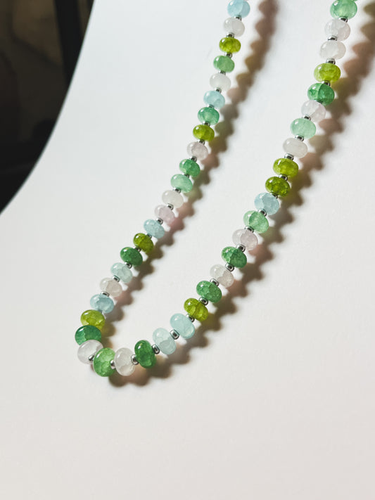 GLASS BEADED NECKLACE in Sea Green, Lime Green, Light Pink, Light Blue