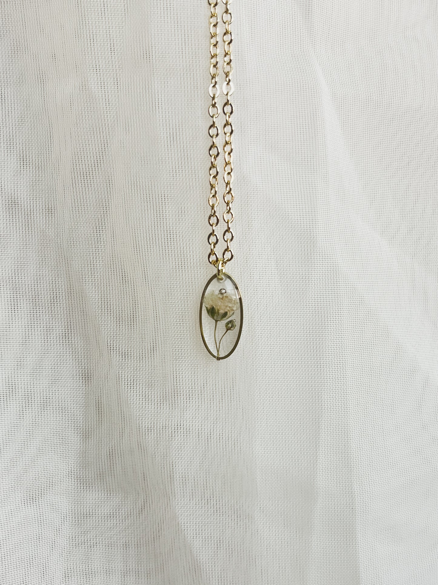 BABYS BREATH OVAL CHARM NECKLACE - 16-20 inch adjustable