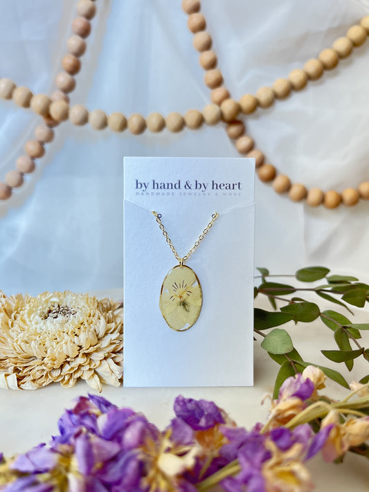 YELLOW PRESSED PANSY NECKLACE (18 inches)