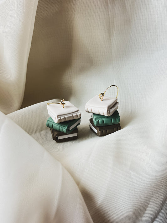 CREAM, GREEN & BROWN BOOK DANGLES