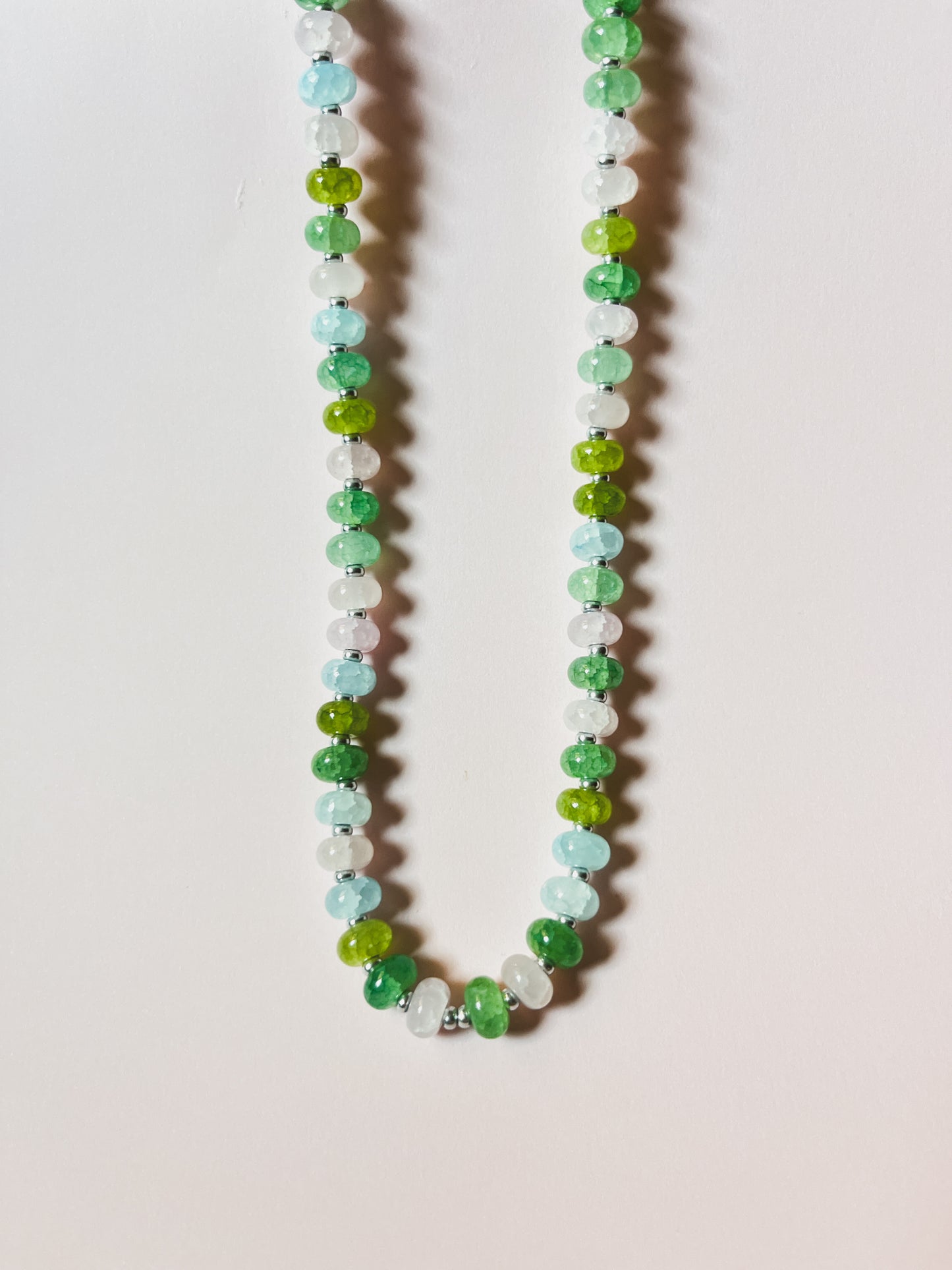 GLASS BEADED NECKLACE in Sea Green, Lime Green, Light Pink, Light Blue