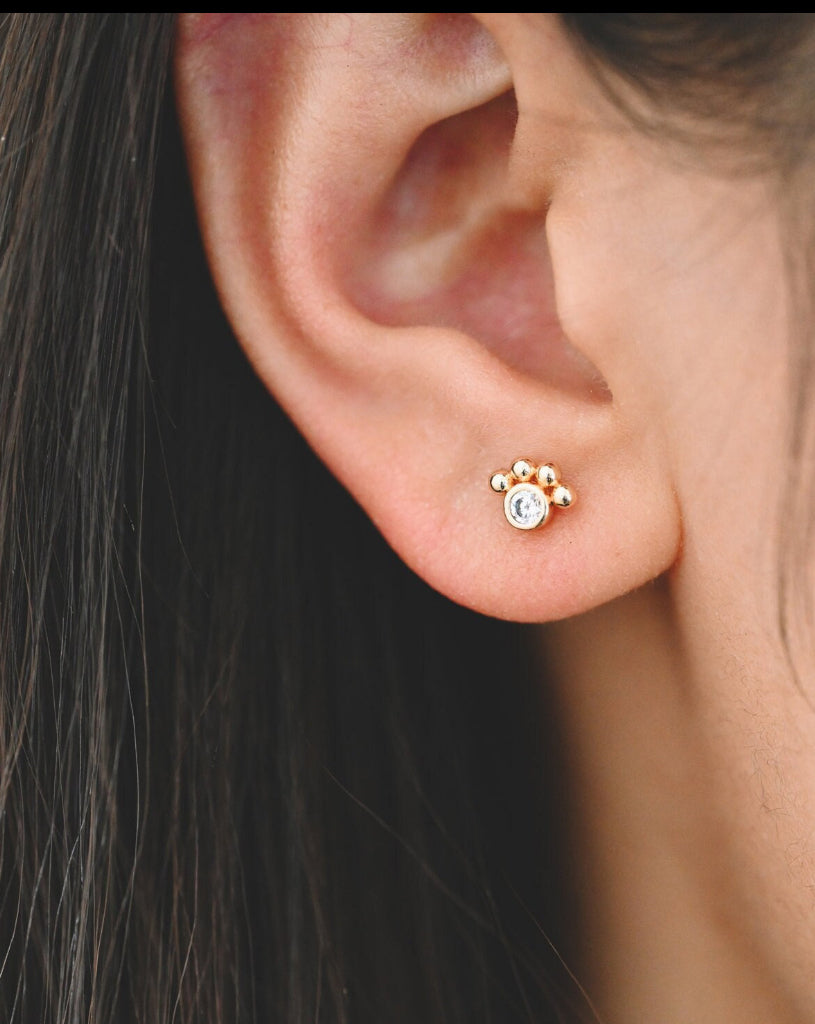 TINY GOLD CZ PAW PRINT STUDS