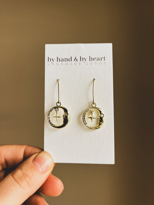 GOLD CZ MOON DANGLES