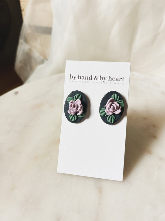 NAVY FLORAL STUDS
