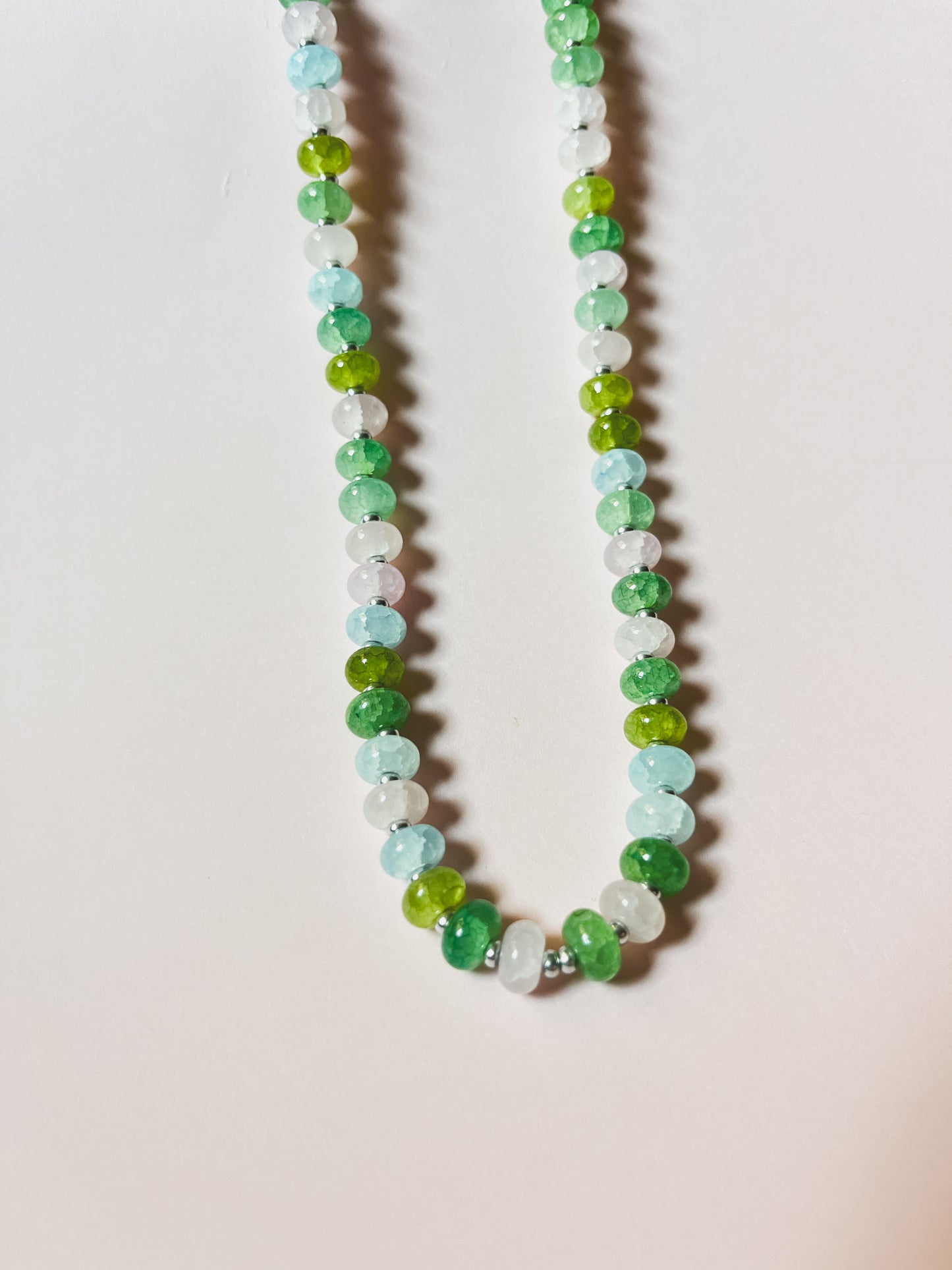 GLASS BEADED NECKLACE in Sea Green, Lime Green, Light Pink, Light Blue