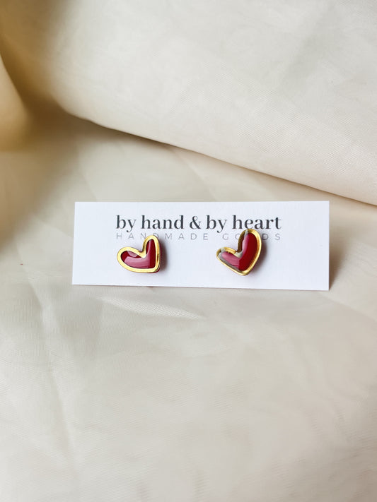 RED + GOLD HEART STUDS