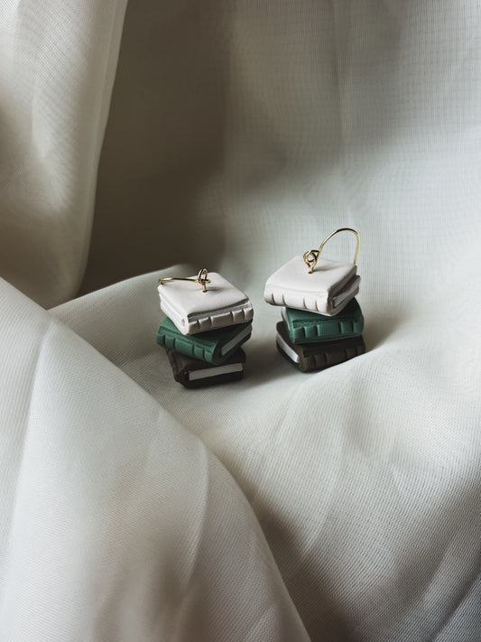 CREAM, GREEN & BROWN BOOK DANGLES
