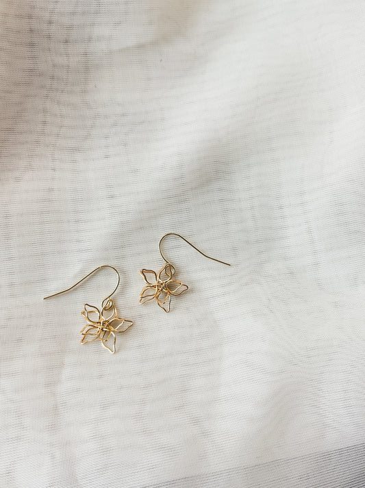 DAINTY GOLD WIRE FLOWER DANGLES