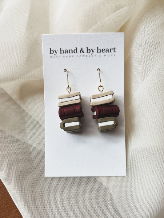 CREAM, MAROON & BROWN BOOK DANGLES