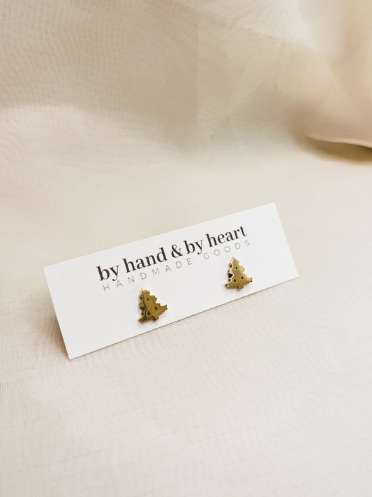 TINY GOLD CHRISTMAS TREE STUDS