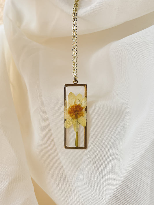 LARGE YELLOW FLOWER RECTANGLE NECKLACE - 18-20inch extendable