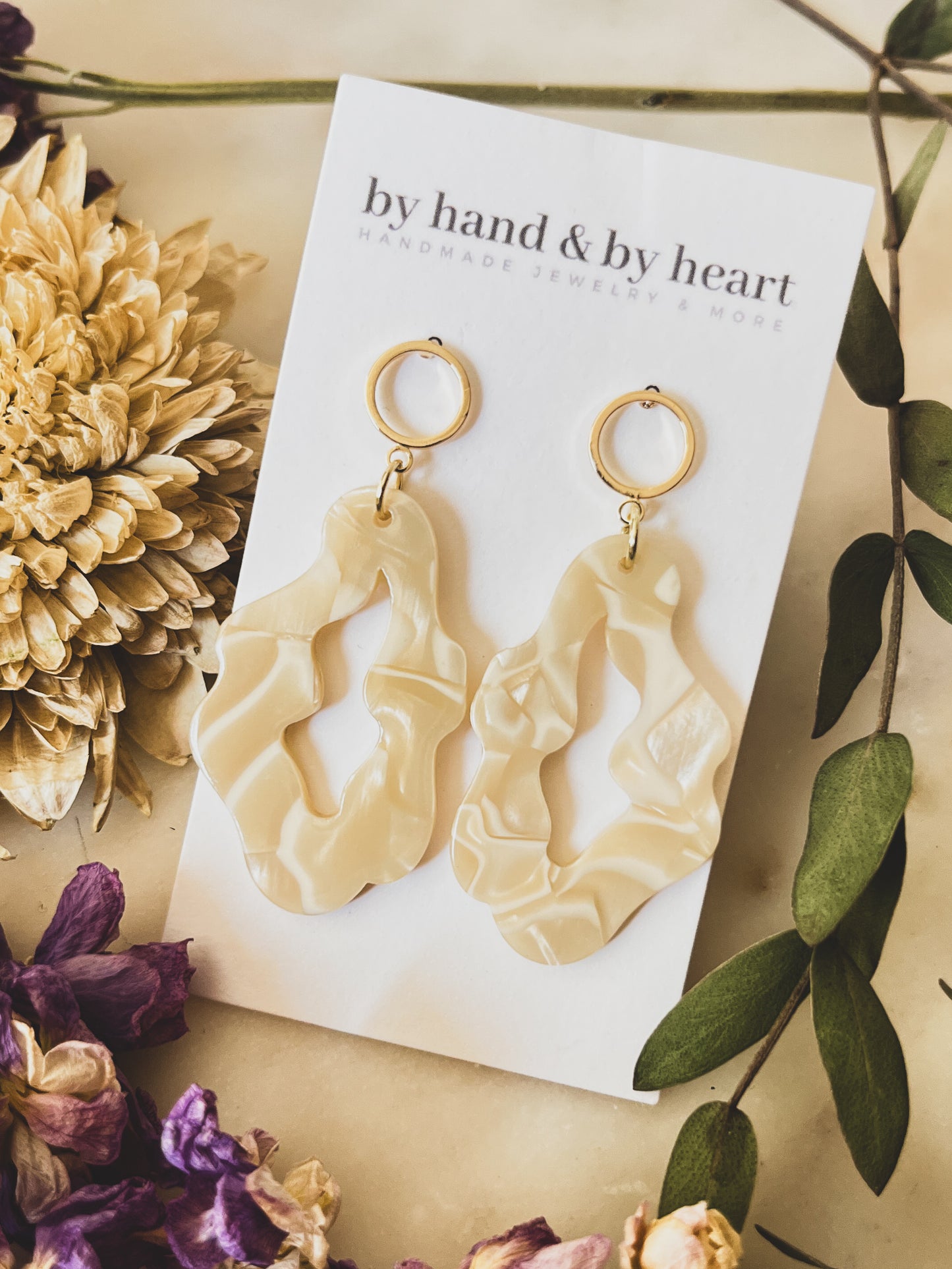 GOLD + CREAM ACRYLIC DANGLES